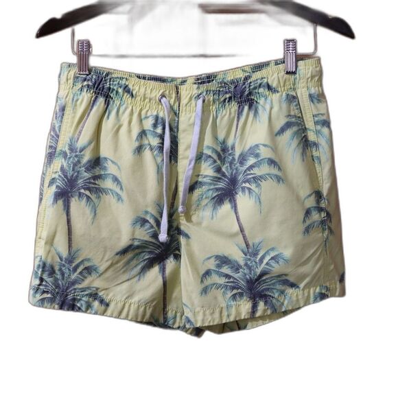 H&M Yellow Palm Tree Tropical Swim Trunks Small Vacation Beach - Picture 1 of 7